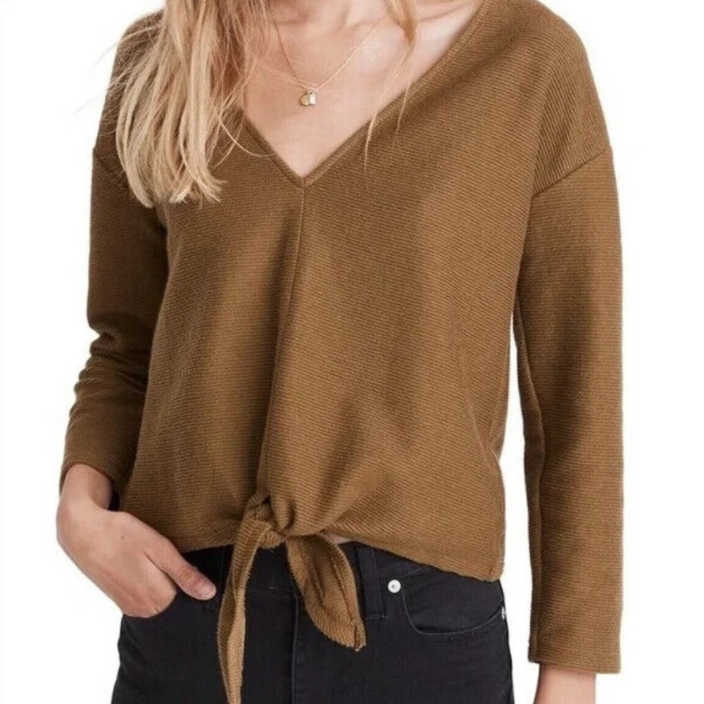 MADEWELL top Texture & Thread Tie Front Top Asparagus olive green Small XS